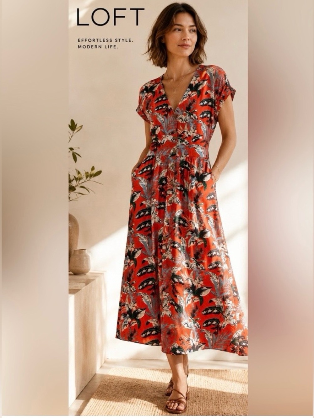 Loft Tropical Floral Midi Maxi Dress Size 4